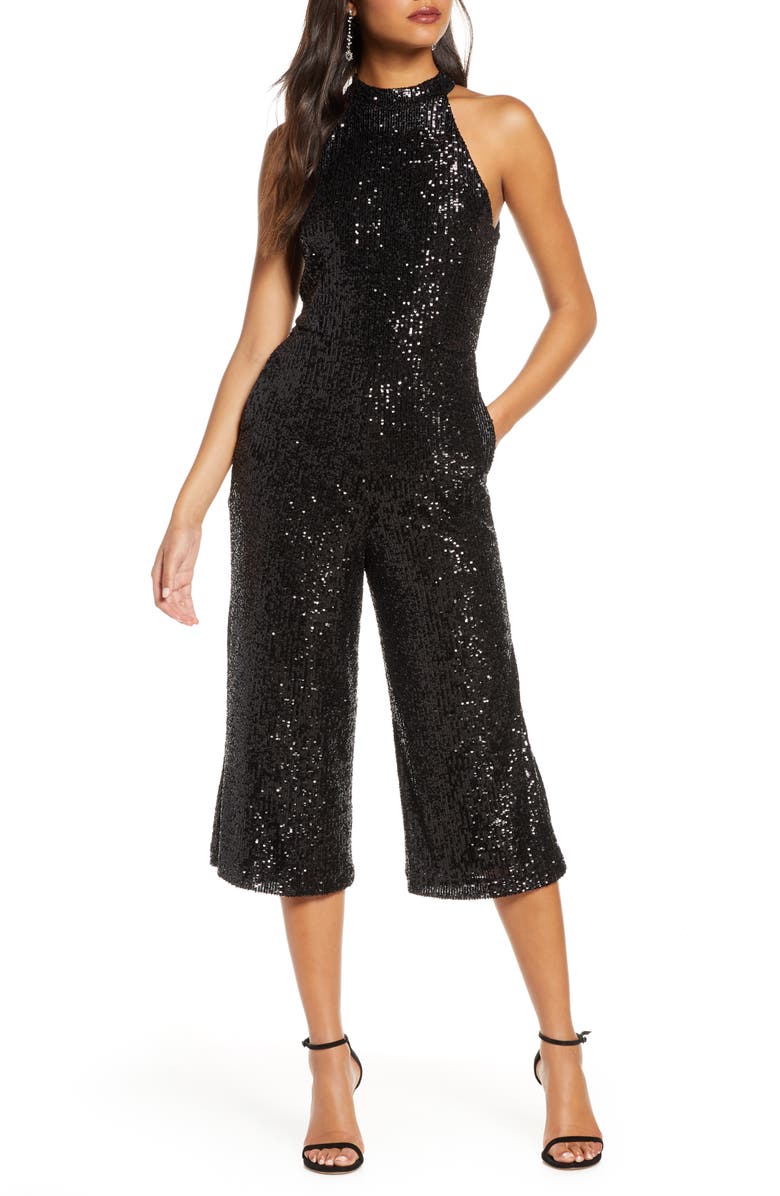 Forest Lily Crop Sequin Jumpsuit, Main, color, 