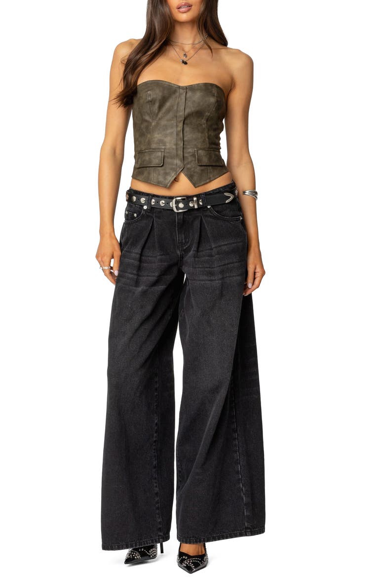 Maysen Faux Leather Corset Top, Alternate, color, DARK-GRAY