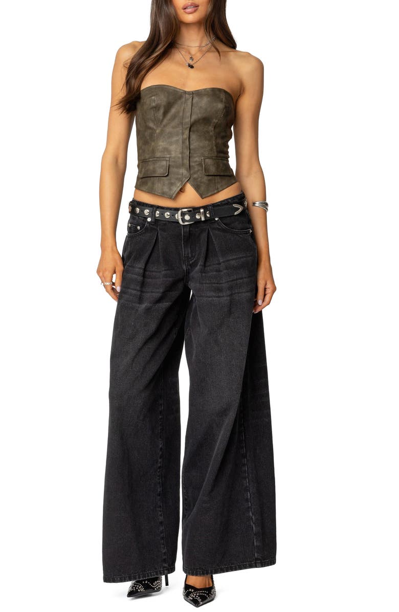 EDIKTED Maysen Faux Leather Corset Top, Alternate, color, Dark-Gray