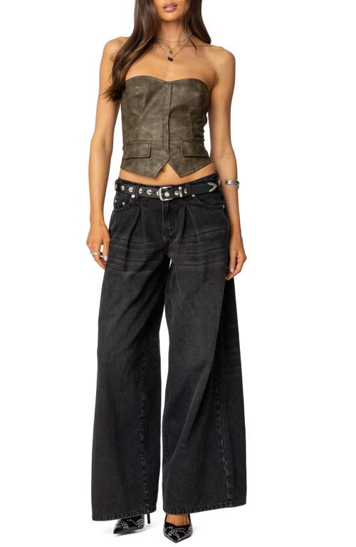 Edikted Maysen Faux Leather Corset Top In Dark-gray