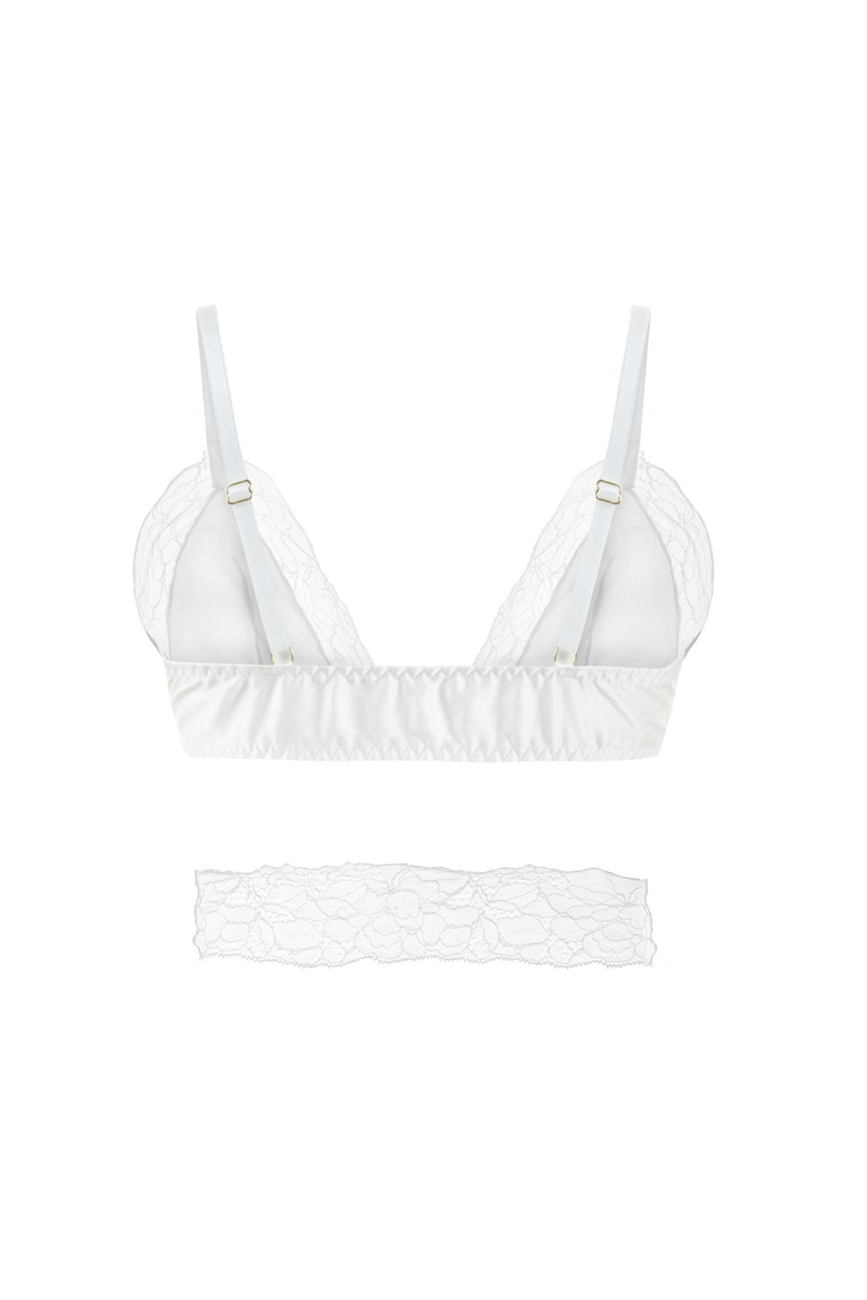 Mercy Bra - Silk & Lace Front-Closure Demi Bra, Alternate, color, White