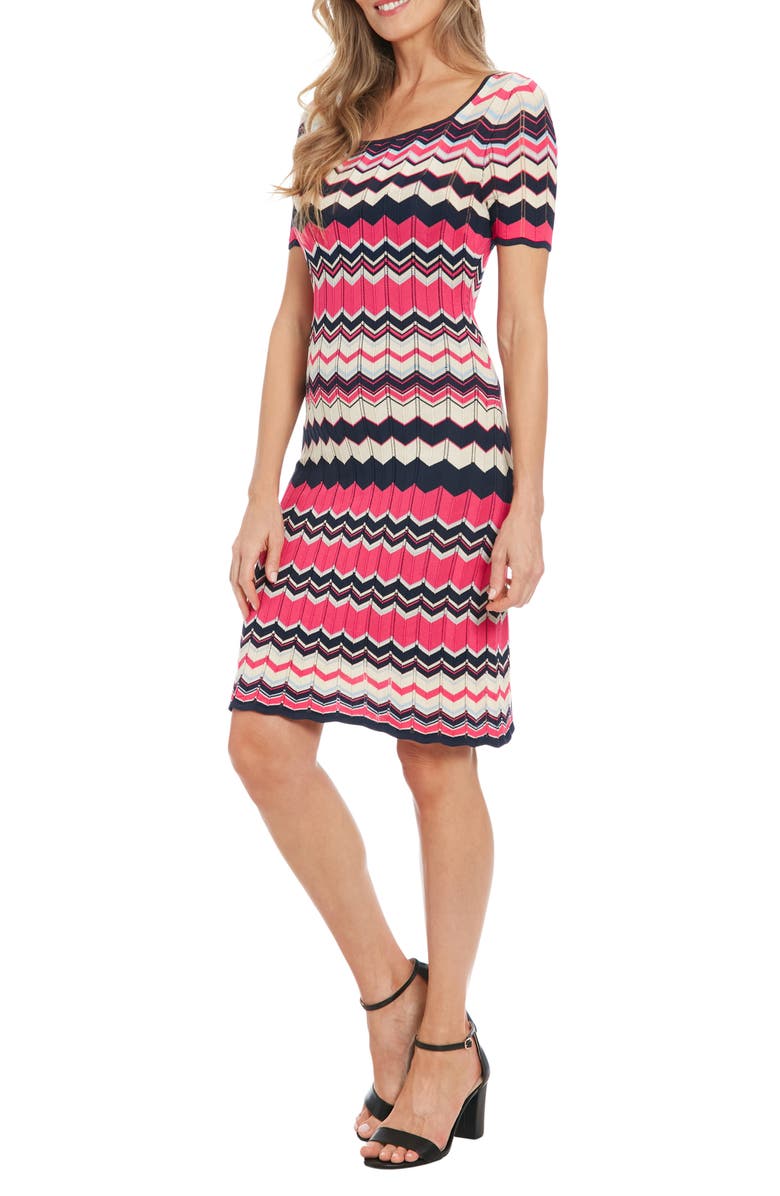 London Times Stripe Short Sleeve Sweater Dress, Alternate, color, Berry Multi