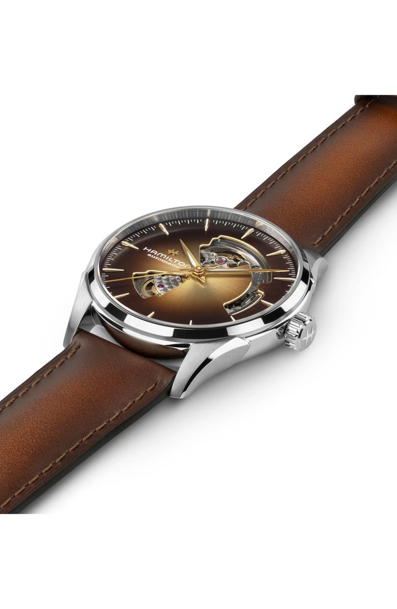 Hamilton Jazzmaster Open Heart Automatic Leather Strap Watch, Alternate, color, Brown