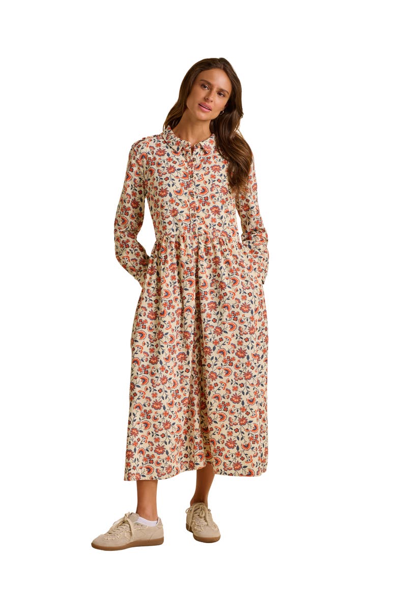 Brakeburn Bella Long Sleeve Shirt Midi Dress, Main, color, Cream