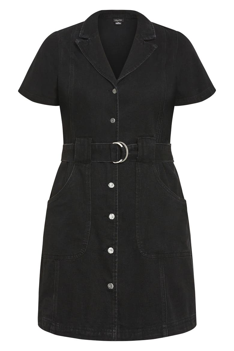 Melina Belted Denim Minidress, Alternate, color, BLACK