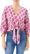 Karen Kane Batik Print Tie Front Cotton Top