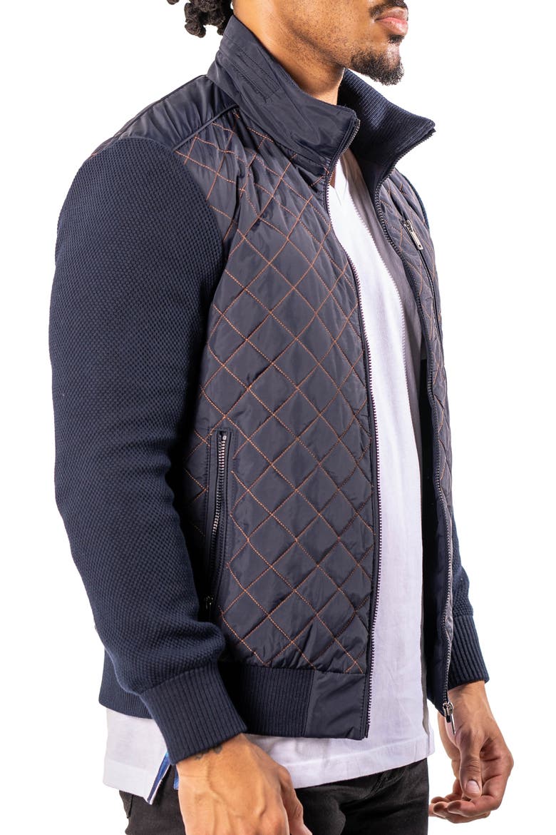 Big Diamond Mixed Media Quilted Bomber Jacket, Alternate, color, BLUE