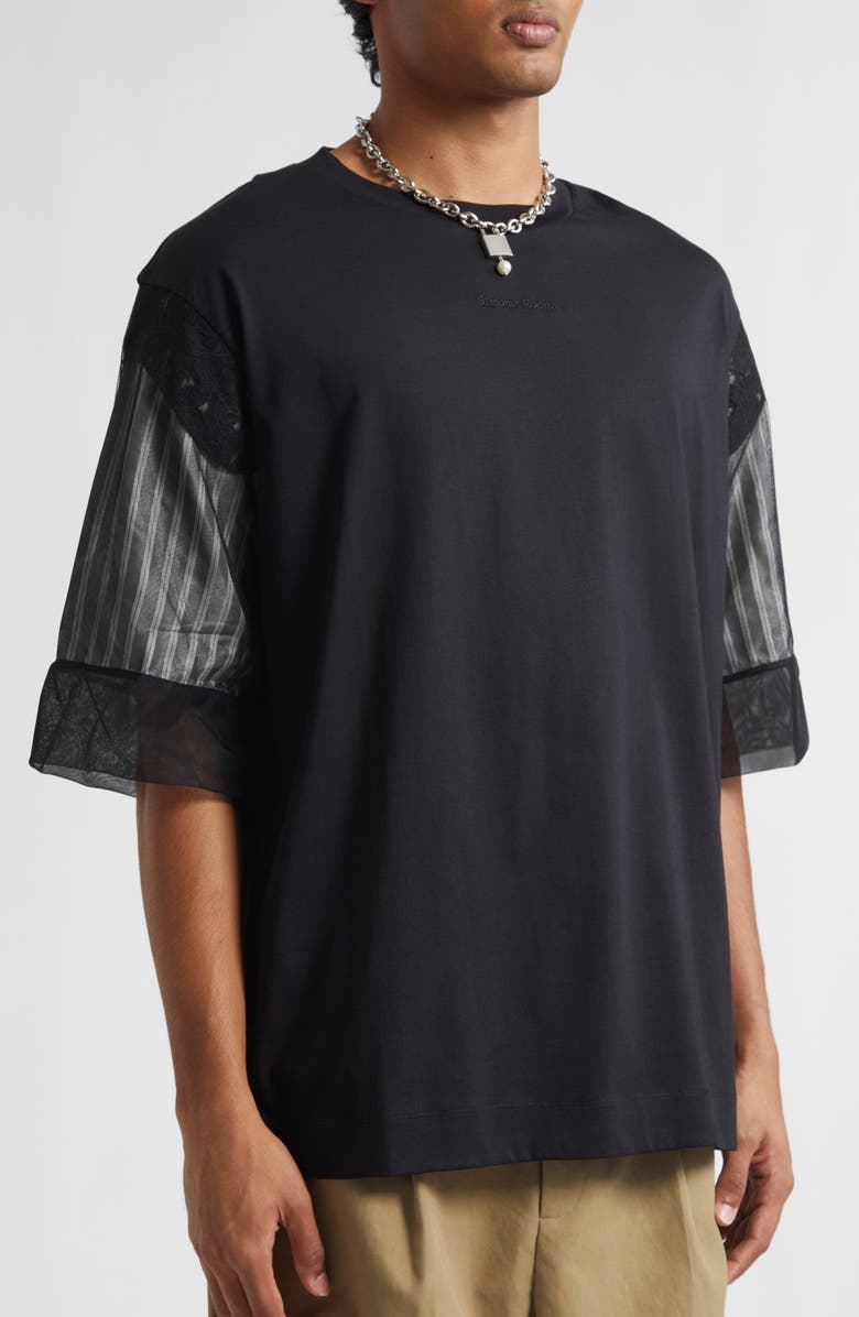 Simone Rocha Trapped Lace Patchwork T-Shirt, Alternate, color, Black/ Black