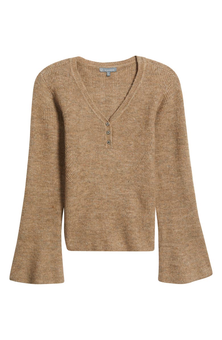 Wit & Wisdom Bell Sleeve Henley Sweater, Alternate, color, Heather Brown
