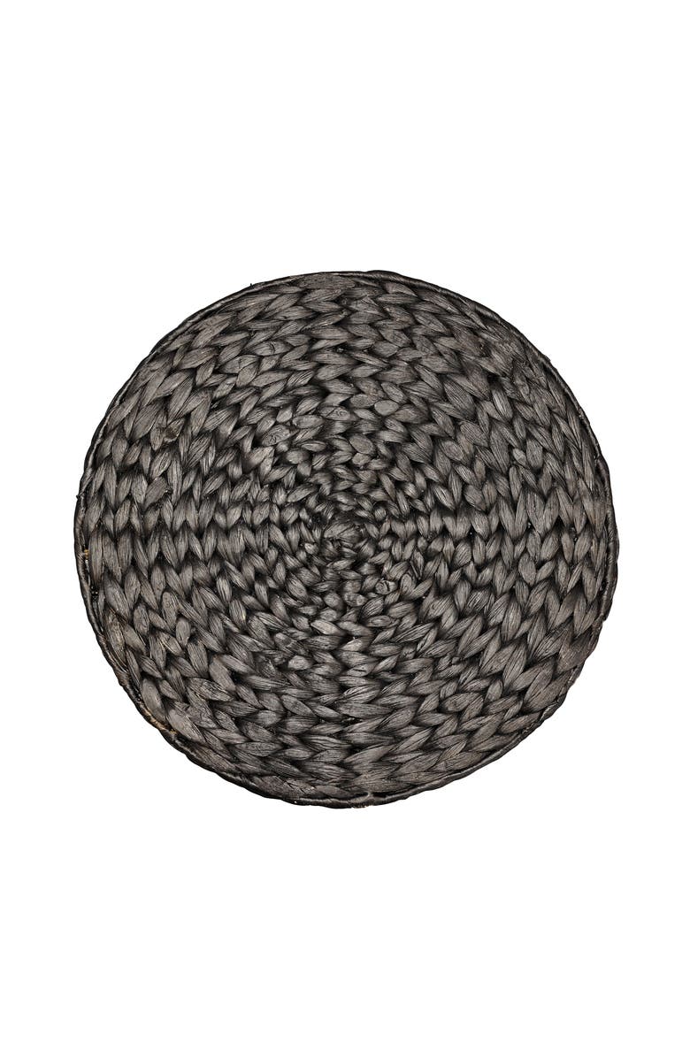 HAPPIMESS Addie 17.72" Modern Coastal Handwoven Water Hyacinth Storage Ottoman with Lid, Alternate, color, Black