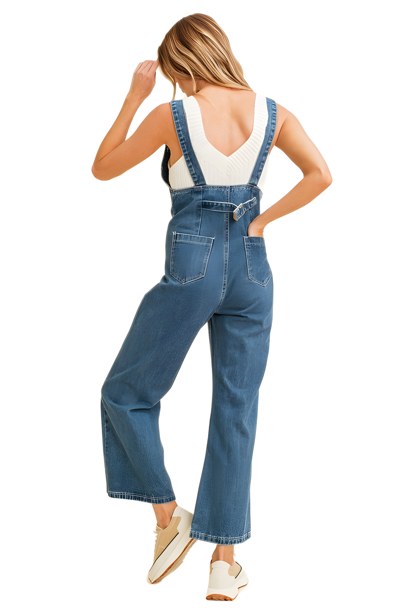 Knit and Lounge Classic Overall Jumpsuit with Button-Front and Wide-Leg Design, Alternate, color, 