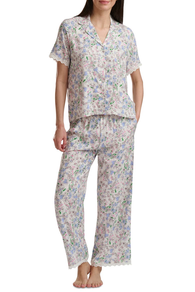 Notch Collar Crop Pajamas, Alternate, color, PANSY DITSY