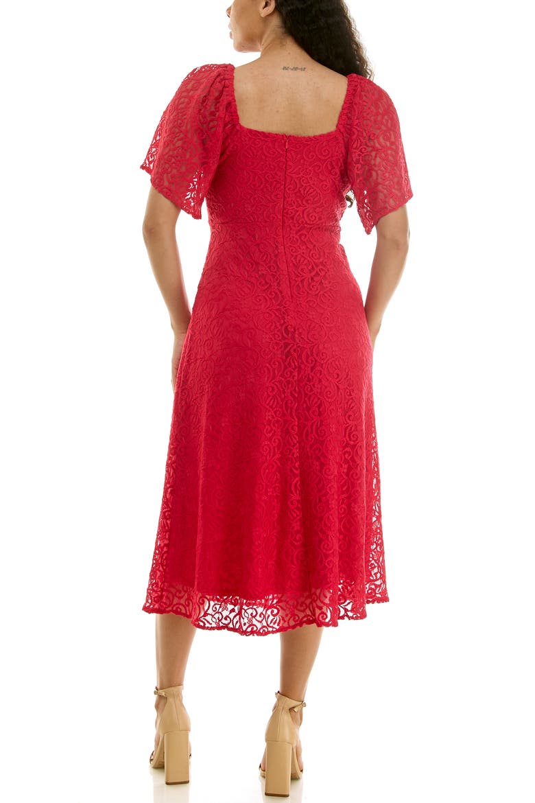 Flutter Sleeve Lace MIdi Dress, Alternate, color, CHERRY