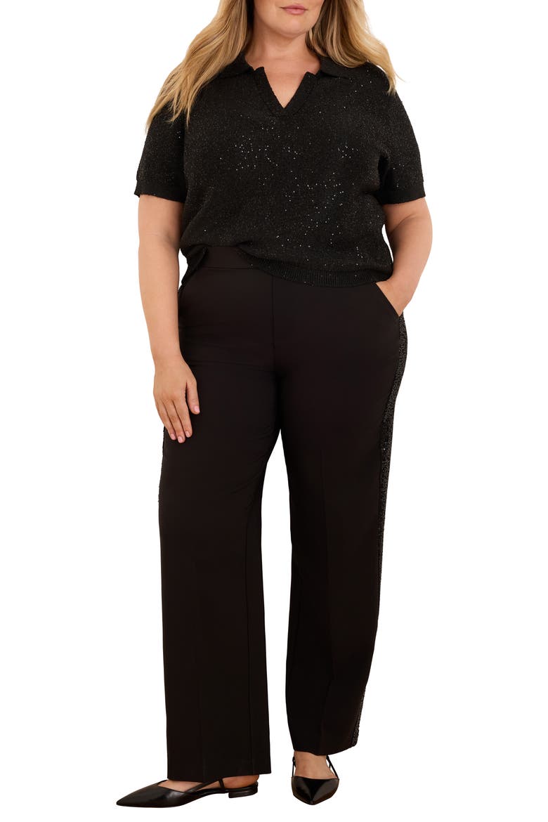 Anytime Sequin Polo Sweater, Alternate, color, BLACK ONYX