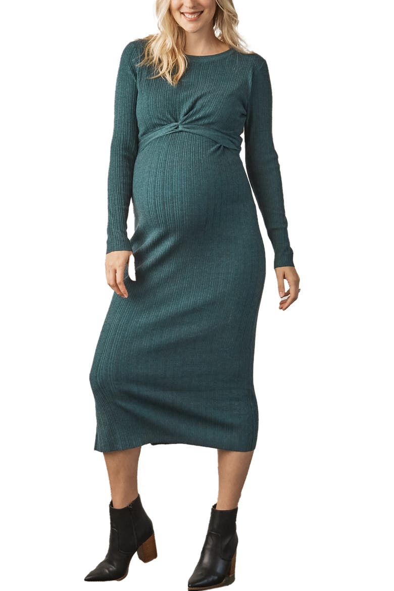 Knit Midi Maternity/Nursing Dress, Alternate, color, TEAL