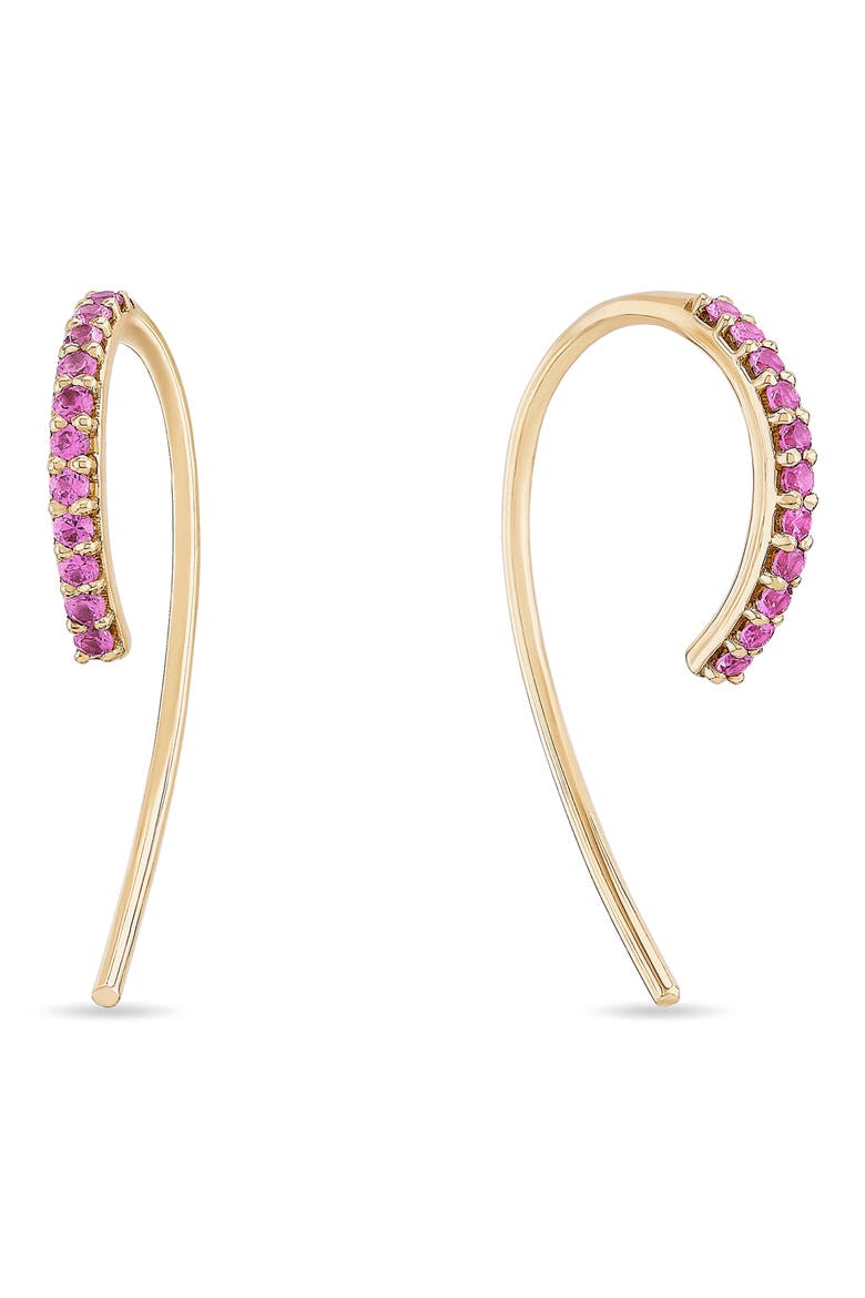 14K Gold Pink Sapphire Hooked on Hoops Earrings, Main, color, 14K YELLOW GOLD