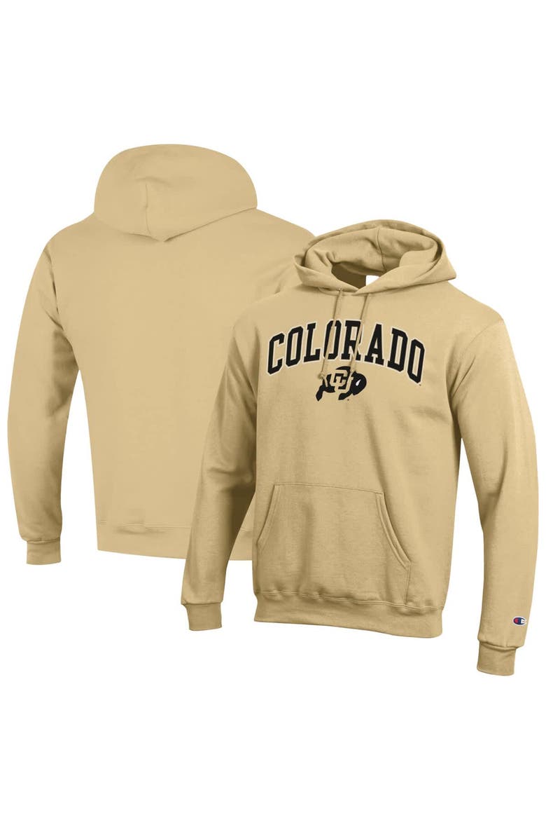 Men's Champion  Vegas Gold Colorado Buffaloes Arched Logo Fleece Pullover Hoodie, Alternate, color, Vegas Gold