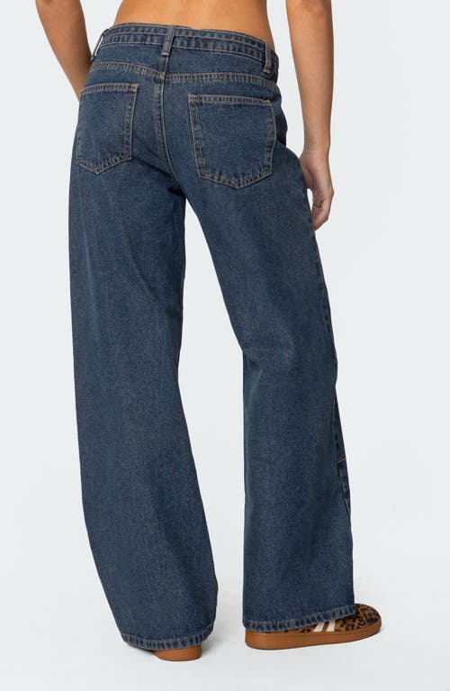 Edikted Funky Stitch Belted Low Rise Wide Leg Jeans In Dark-blue-washed
