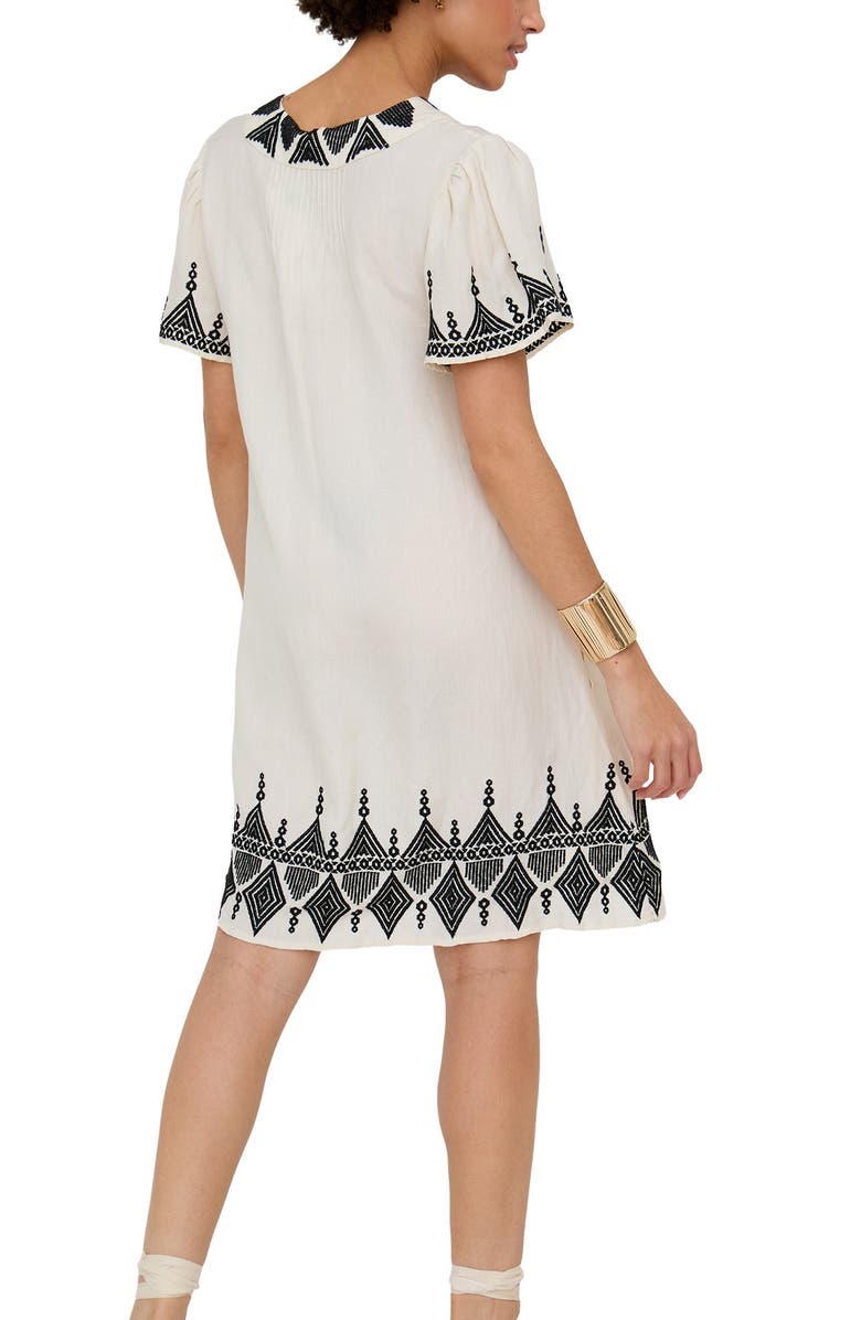 Raffya Liberty V-Neck Embroidered Mini Dress, Alternate, color, Cream
