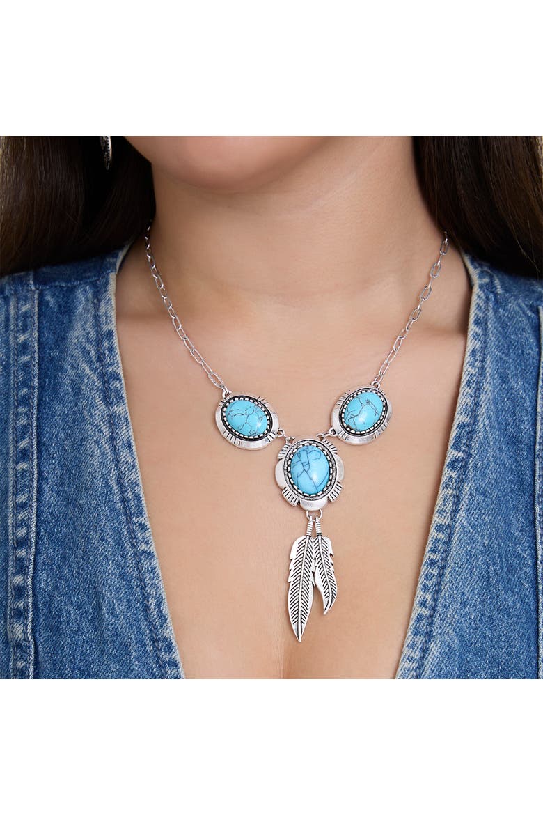 Feathers and Turquoise Necklace, Alternate, color, Antique Silver/Turquoise