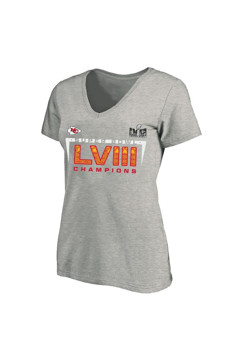 FANATICS Women's Fanatics Branded  Heather Gray Kansas City Chiefs Super Bowl LVIII Champions Plus Size Counting Points V-Neck T-Shirt, Alternate, color, 