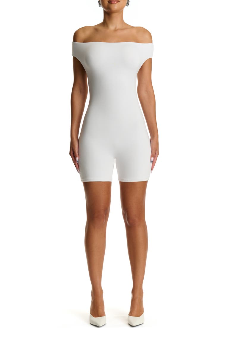 Smooth Off the Shoulder Romper, Main, color, WHITE