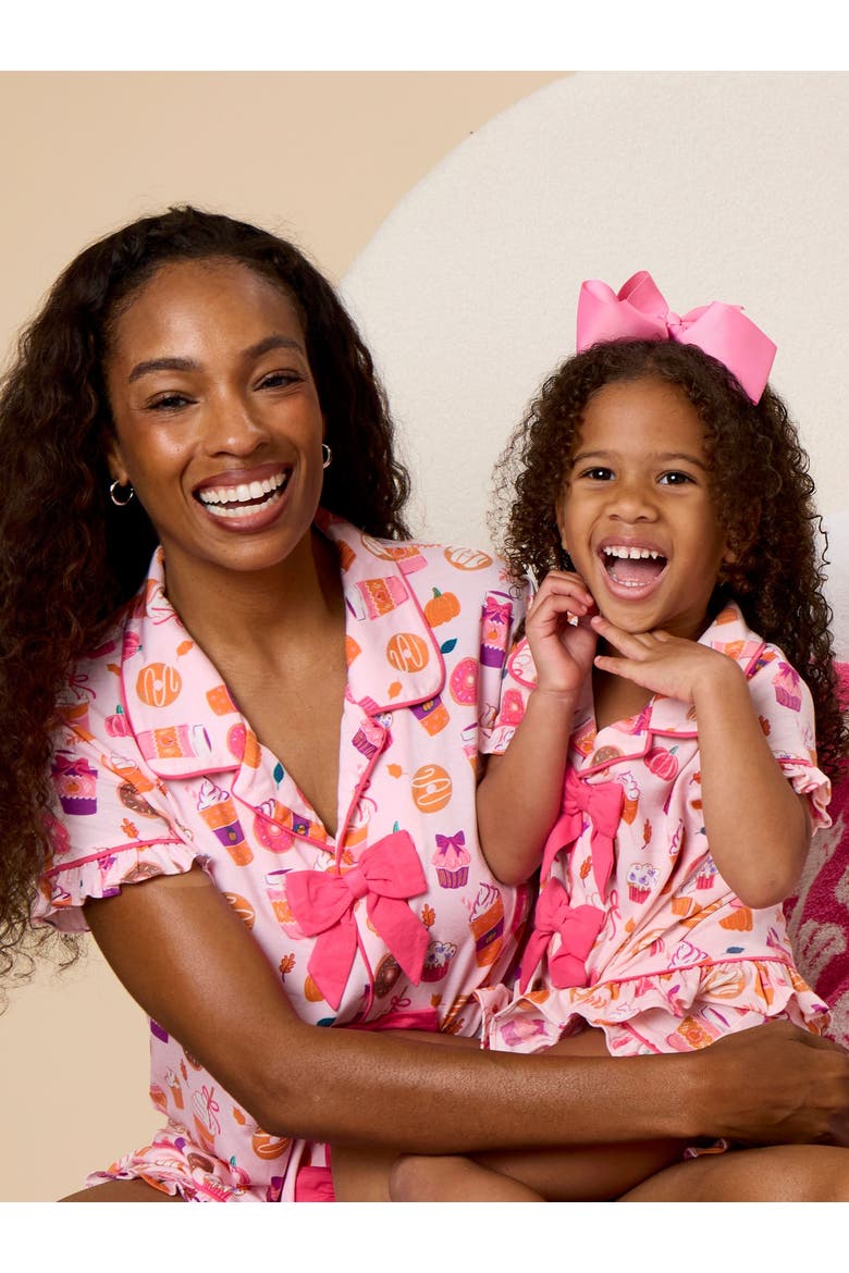 Short Sleeve Bow Ruffle Pajama Set, Alternate, color, Pink