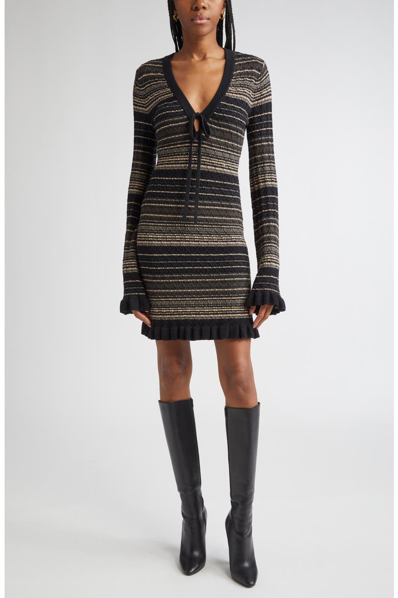 Mary Stripe Long Sleeve Wool Blend Sweater Dress, Main, color, DEEP OLIVE CABLE