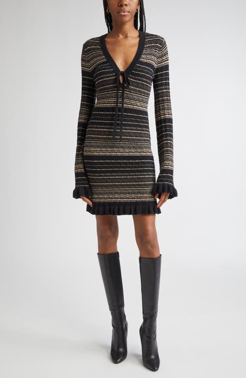 Mary Stripe Long Sleeve Wool Blend Sweater Dress