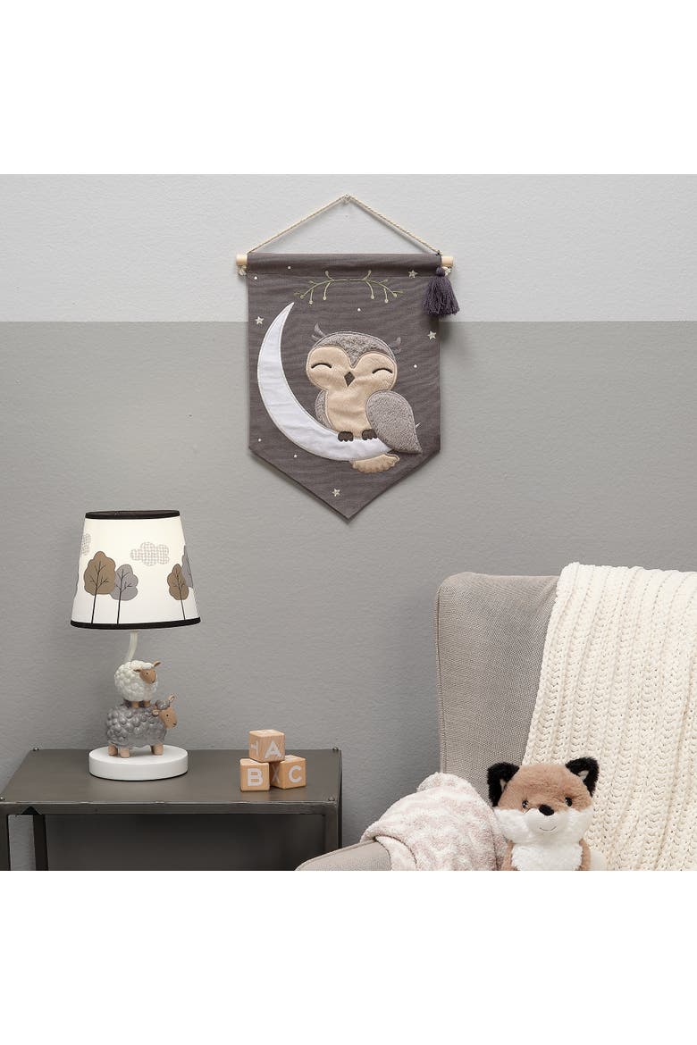 Owl Canvas Banner Nursery Wall Art / Wall Hanging, Alternate, color, Gray