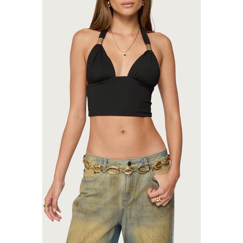 Edikted Aiva Backless Plunge Neck Halter Top In Black