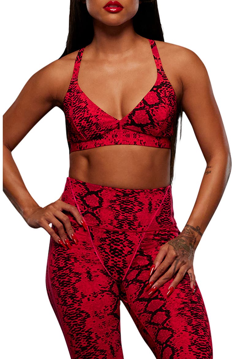 T-Back Sports Bra, Main, color, RED/ BLACK