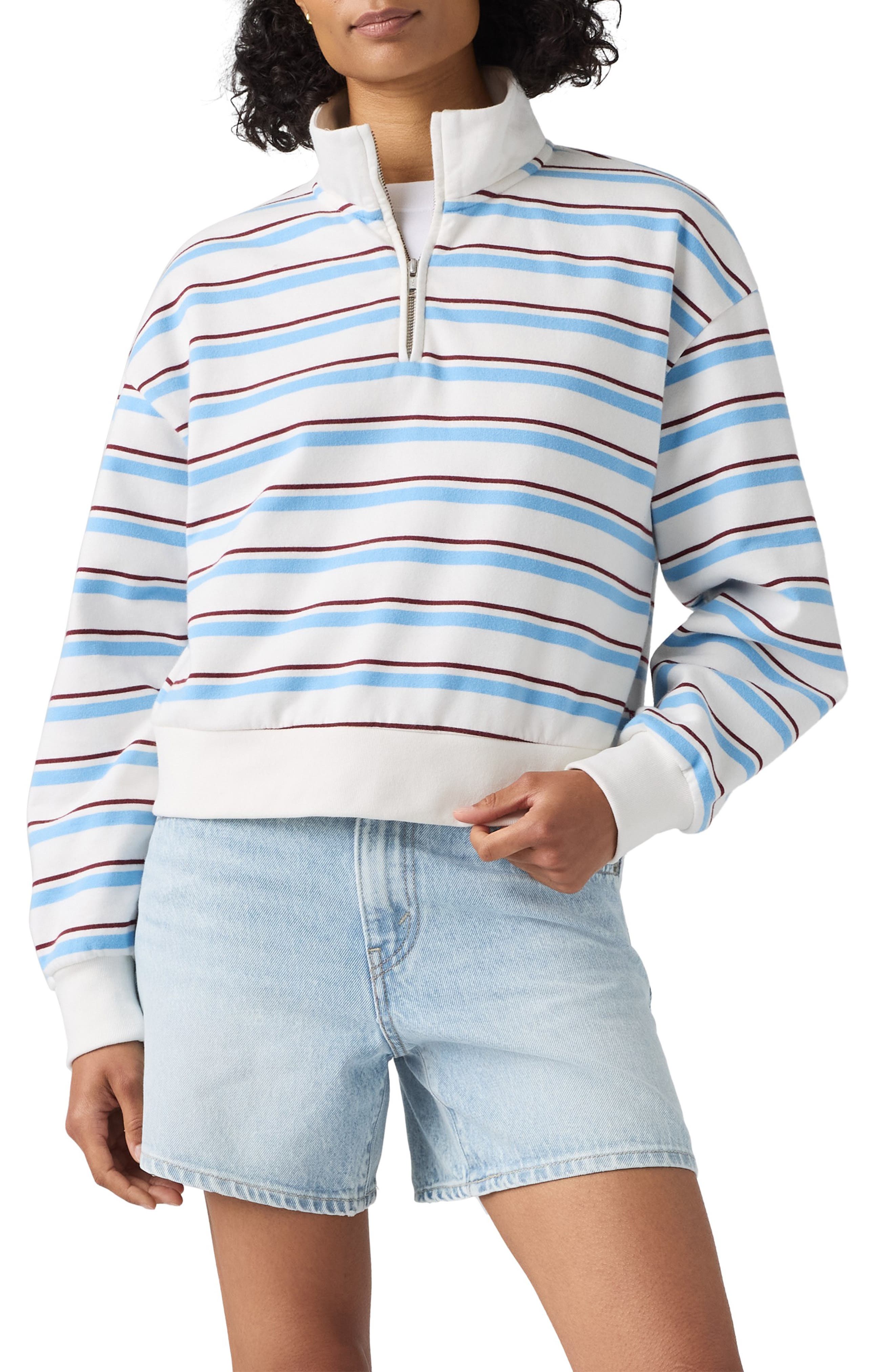 Everyday Stripe Quarter Zip Fleece Sweater