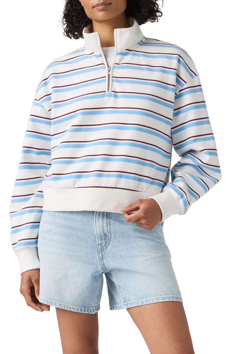 Everyday Stripe Quarter Zip Fleece Sweater, Main, color, RUBY STRIPE ALASKAN BLUE
