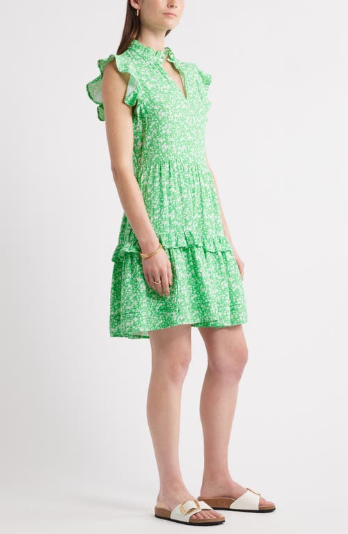Caslonr Caslon(r) Ruffle Duo Cotton Gauze Dress In Green- White Aida Floral