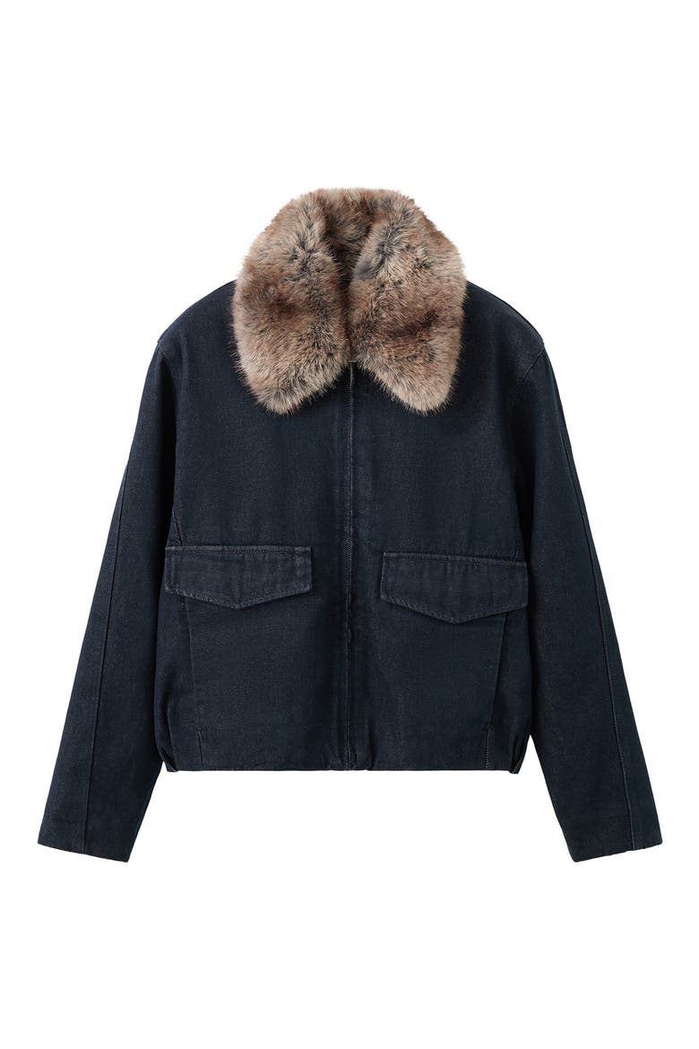 Denim Jacket with Faux Fur Collar, Alternate, color, OPEN BLUE