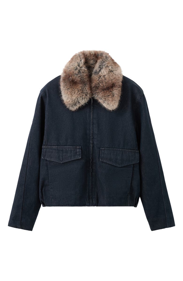MANGO Denim Jacket with Faux Fur Collar, Alternate, color,