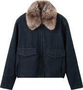 MANGO Denim Jacket with Faux Fur Collar