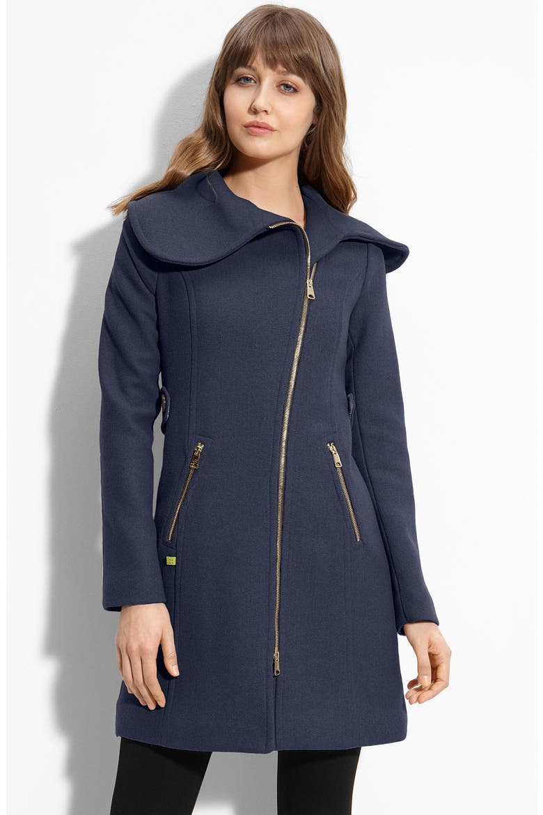 Soïa & Kyo Asymmetrical Wool Blend Coat, Main, color, NAVY