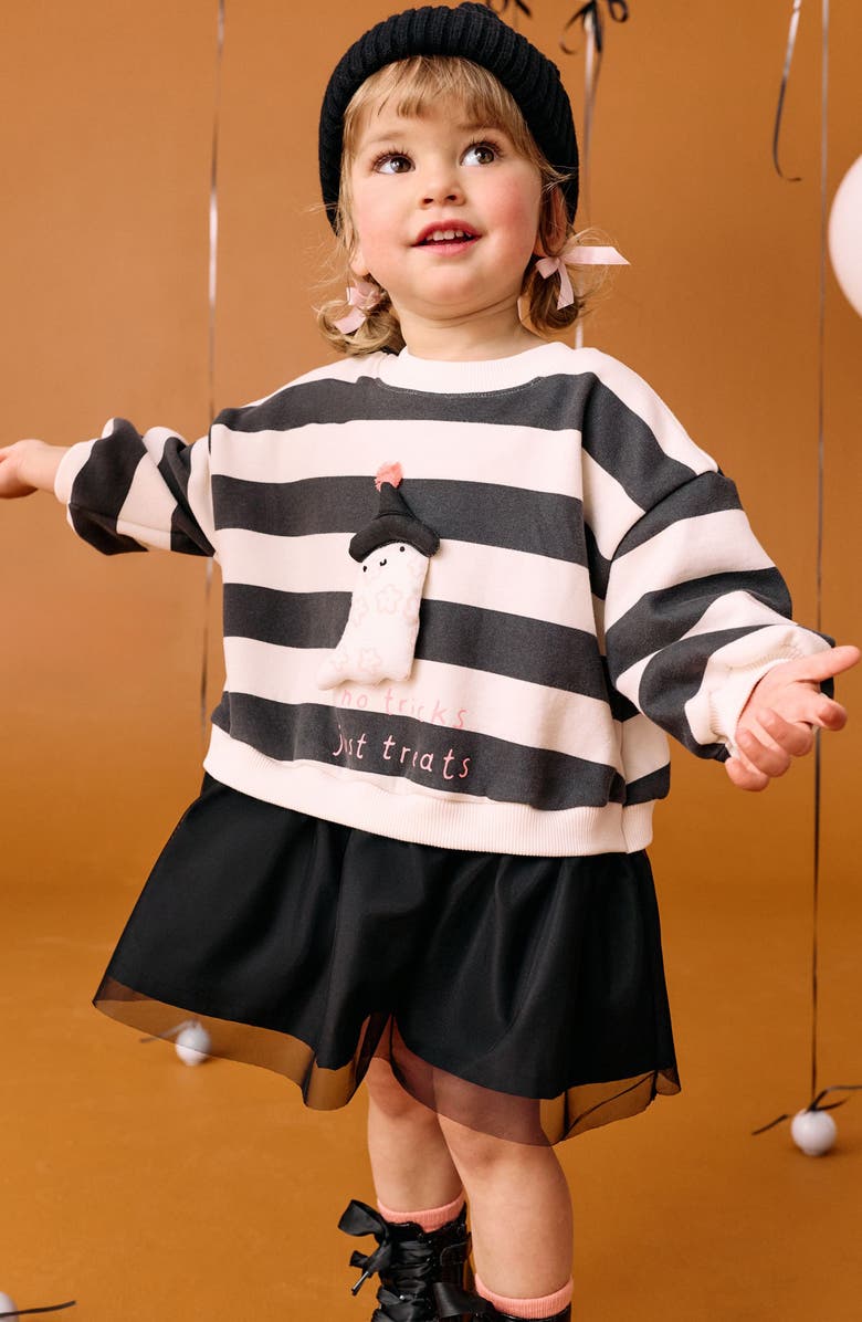 NEXT Kids' Halloween Appliqué Mixed Media Sweatshirt Dress, Alternate, color, Multi