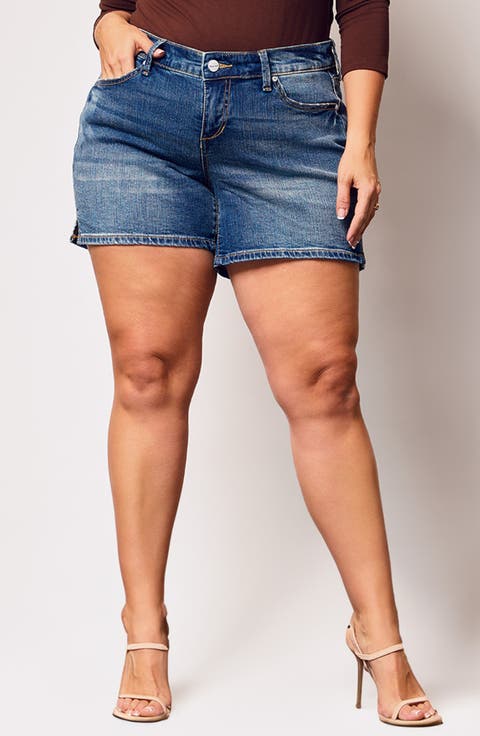 Side Vent Mid Rise Denim Shorts (Willow) (Plus)
