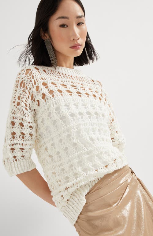 Brunello Cucinelli Jute-cotton Crochet Net Sweater In White