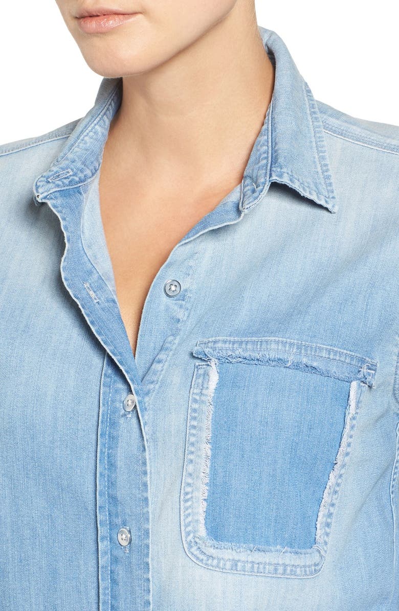7 For All Mankind <sup>®</sup> Torn Pocket Denim Boyfriend Shirt, Alternate, color, 