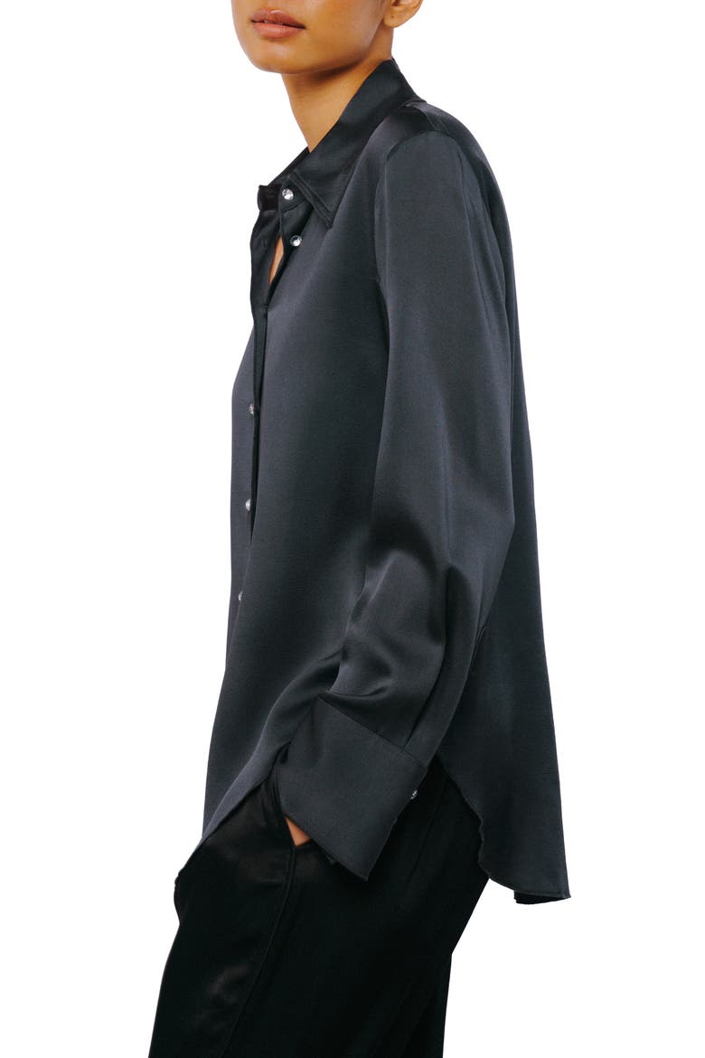 Sabrina Satin Button-Up Shirt, Alternate, color, CHARCOAL