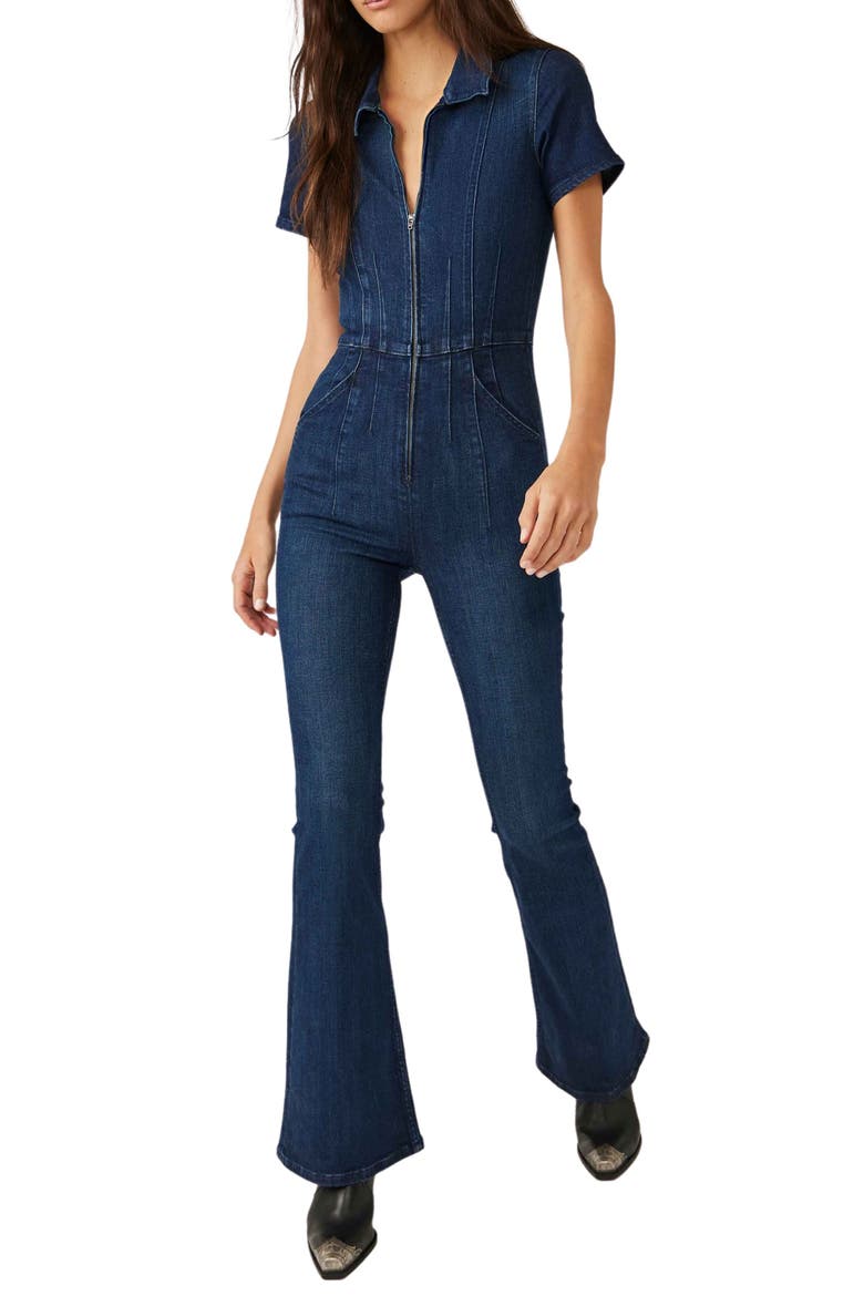 Jayde Denim Flared Jumpsuit, Main, color, NIGHT SKY