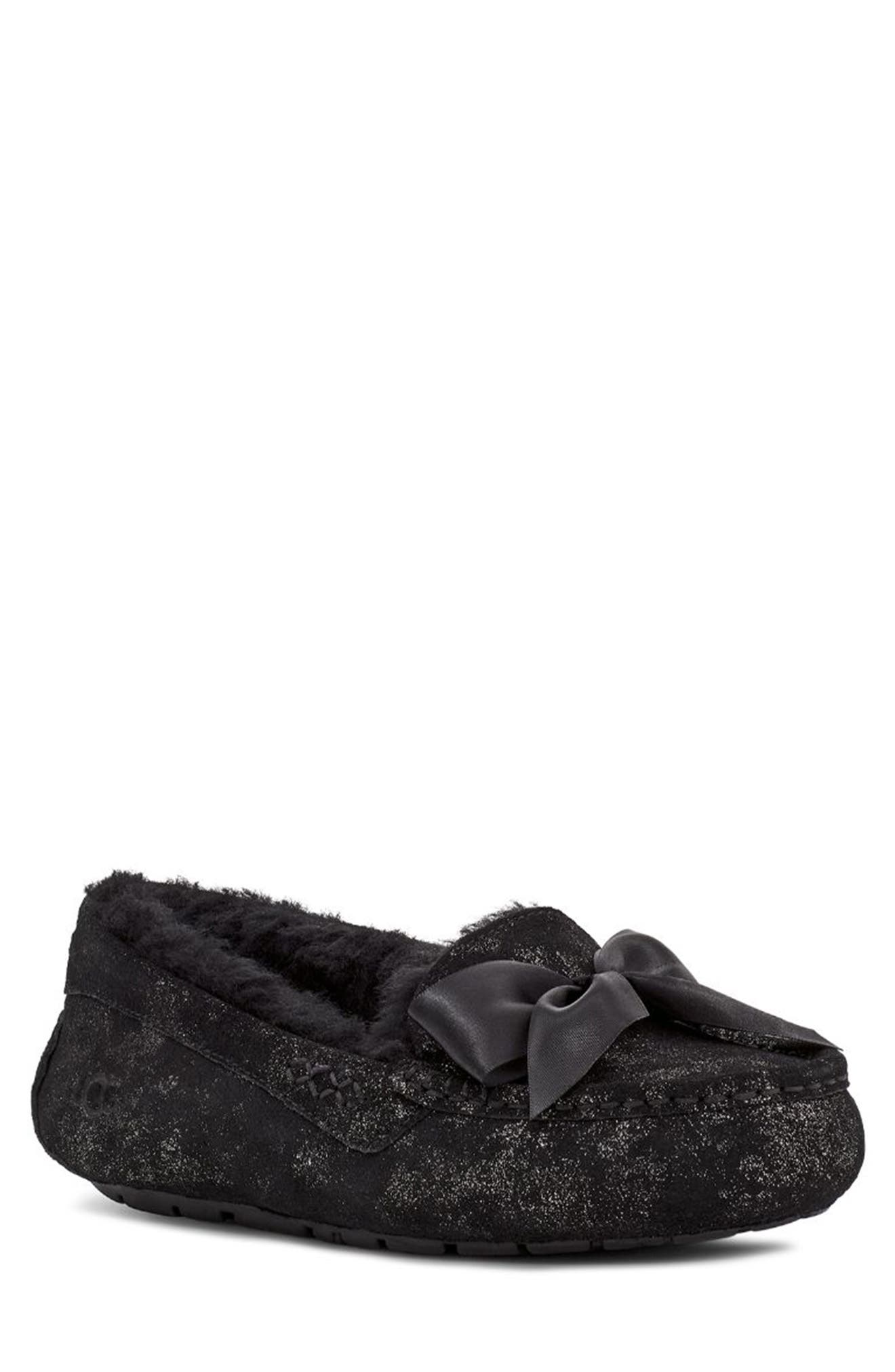 UGG<sup>®</sup> UGG Ansley Bow Glimmer Faux Fur Lined Slipper, Main, color, 