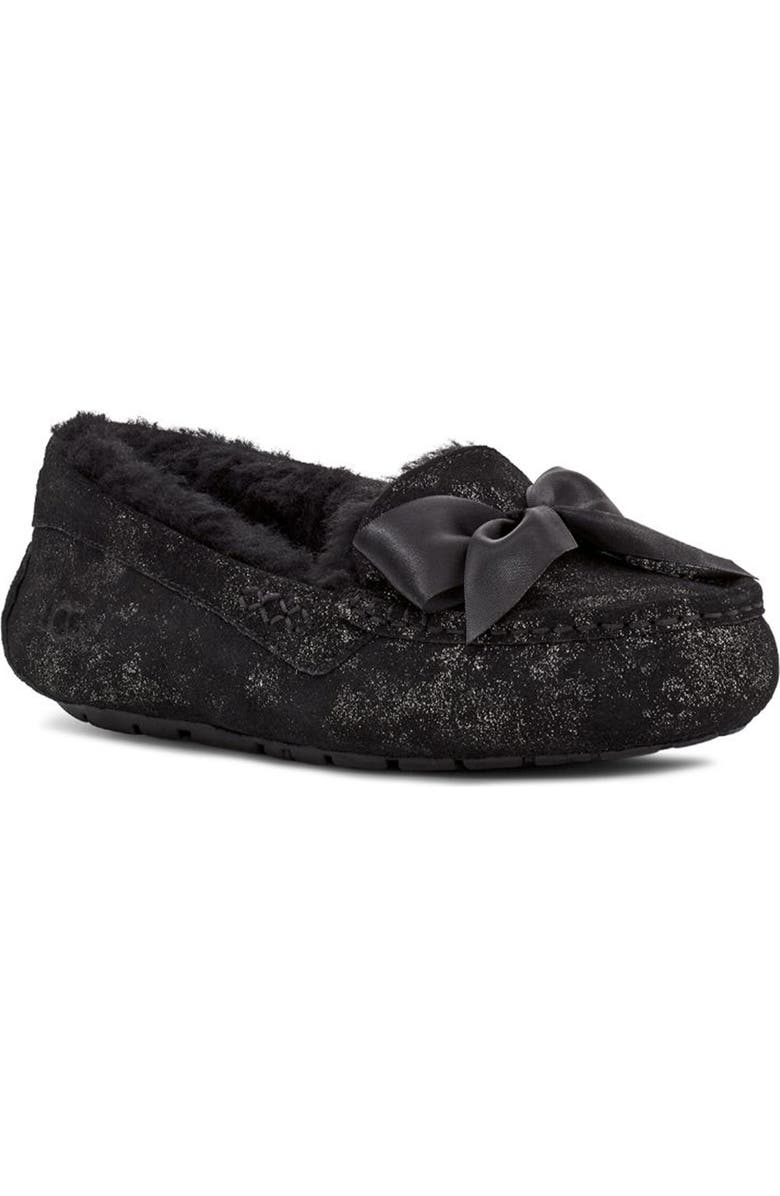 UGG<sup>®</sup> UGG Ansley Bow Glimmer Faux Fur Lined Slipper, Main, color,