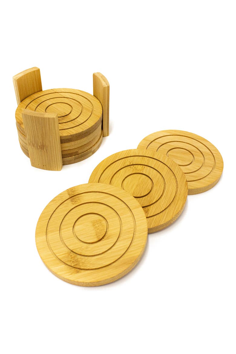 Bamboo Circle 7-Piece Coaster Set, Alternate, color, NATURAL