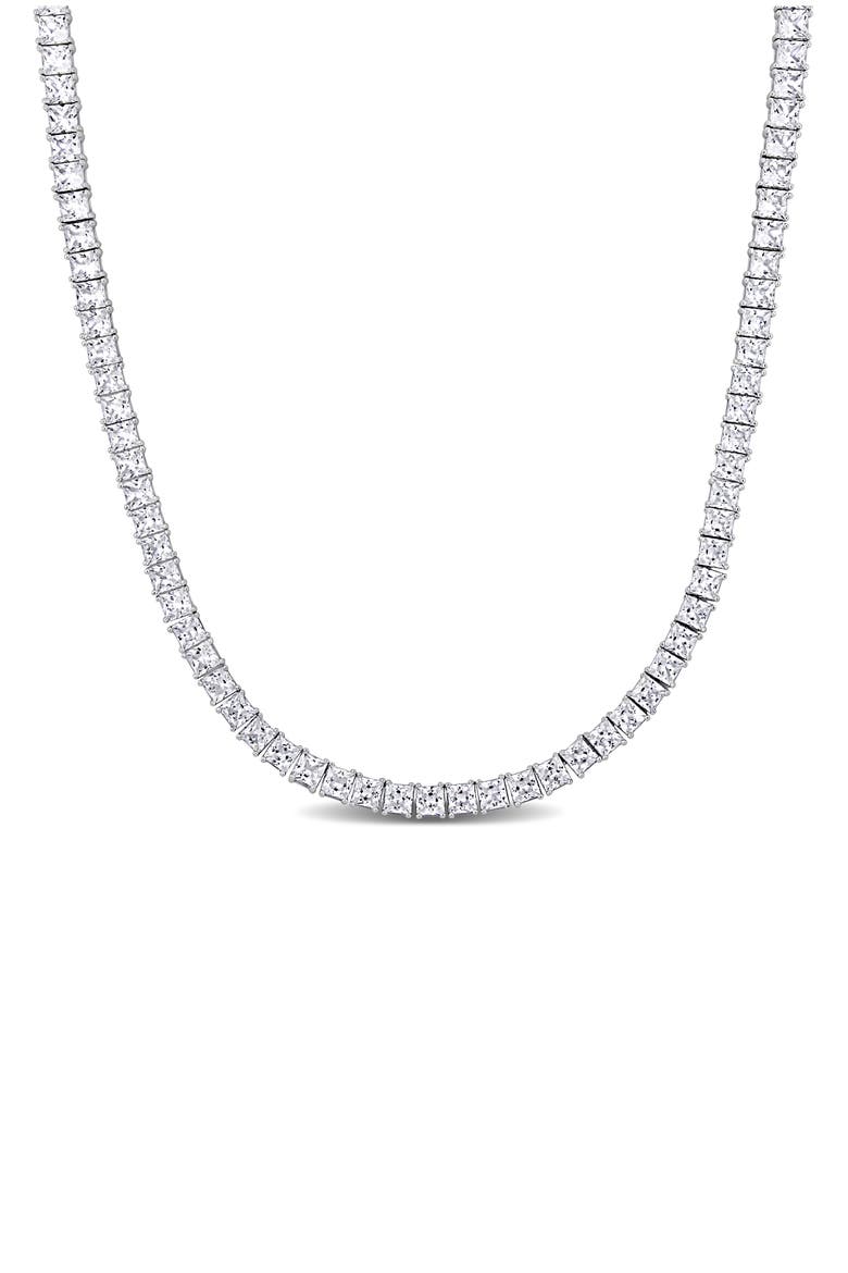 Men's Sterling Silver Lab Created Sapphire Necklace, Main, color, WHITE