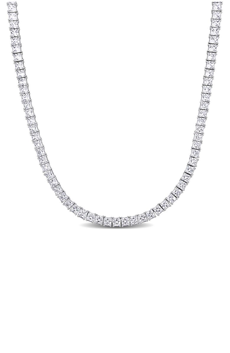 DELMAR Men's Sterling Silver Lab Created Sapphire Necklace, Main, color, White